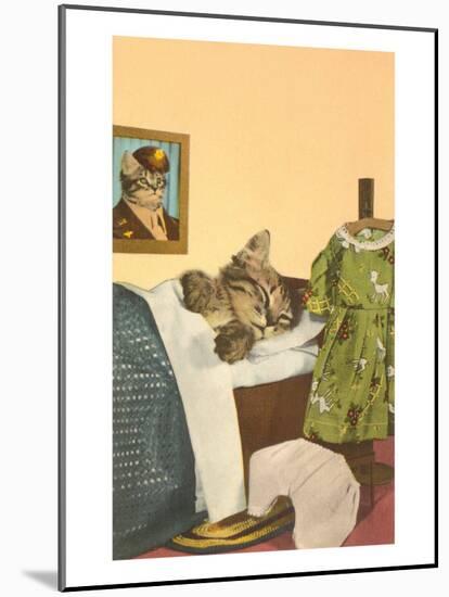 Kitten Sleeping in Bed-null-Mounted Art Print