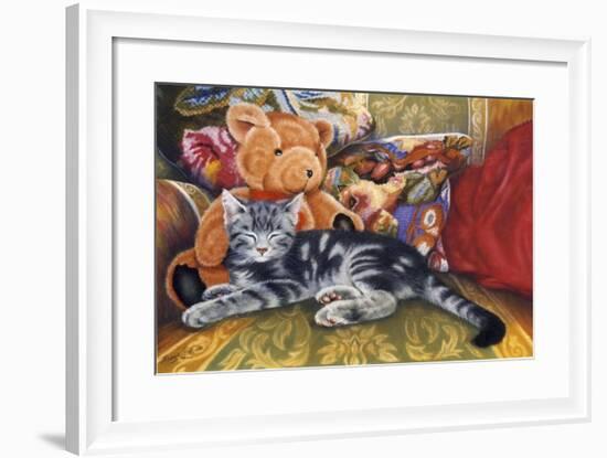 Kitten, Teddy and Cushions-Janet Pidoux-Framed Giclee Print