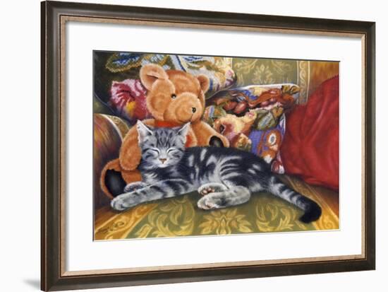 Kitten, Teddy and Cushions-Janet Pidoux-Framed Giclee Print