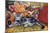 Kitten, Teddy and Cushions-Janet Pidoux-Mounted Giclee Print