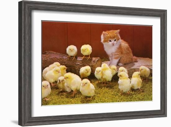 Kitten with Chicks-null-Framed Art Print