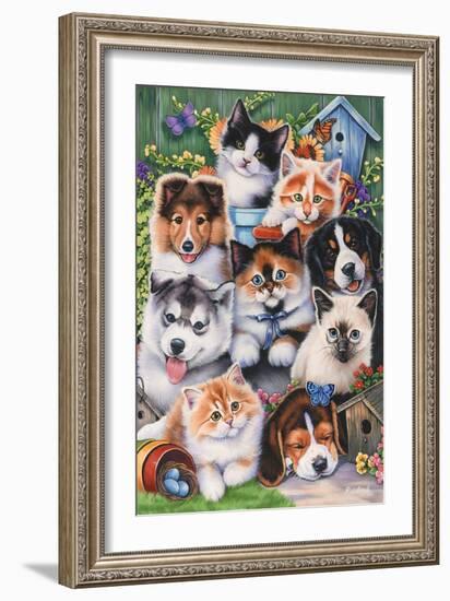 Kittens and Puppies in the Garden-Jenny Newland-Framed Giclee Print