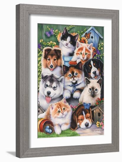 Kittens and Puppies in the Garden-Jenny Newland-Framed Giclee Print