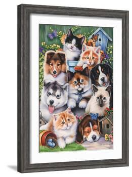 Kittens and Puppies in the Garden-Jenny Newland-Framed Giclee Print
