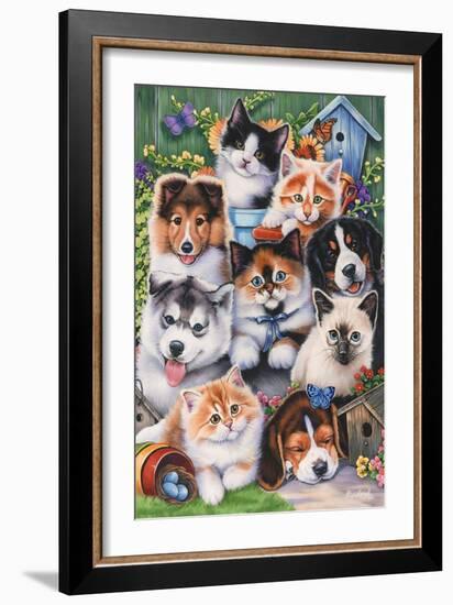 Kittens and Puppies in the Garden-Jenny Newland-Framed Giclee Print