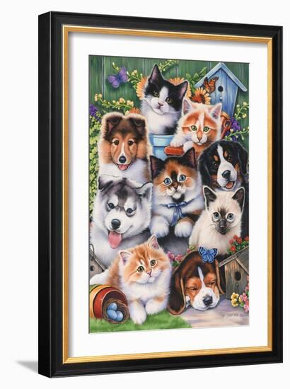 Kittens and Puppies in the Garden-Jenny Newland-Framed Giclee Print