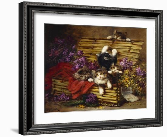 Kittens at Play-Léon Charles Huber-Framed Giclee Print