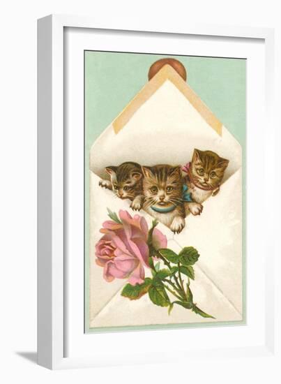 Kittens in Envelope with Rose-null-Framed Art Print