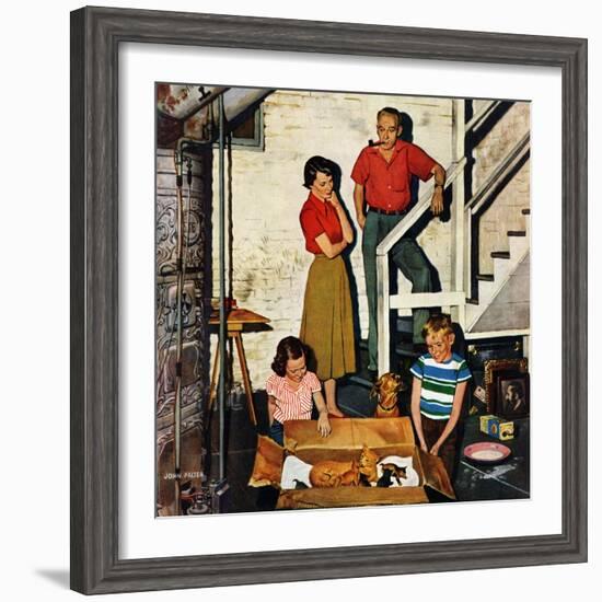 "Kittens in the Basement", January 8, 1955-John Falter-Framed Giclee Print