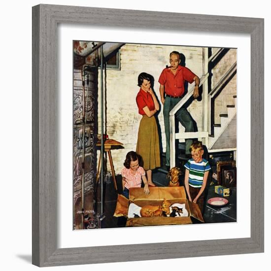 "Kittens in the Basement", January 8, 1955-John Falter-Framed Giclee Print