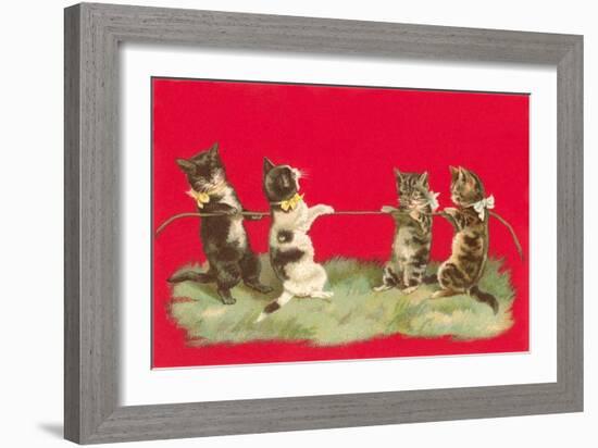 Kittens Playing Tug of War-null-Framed Art Print