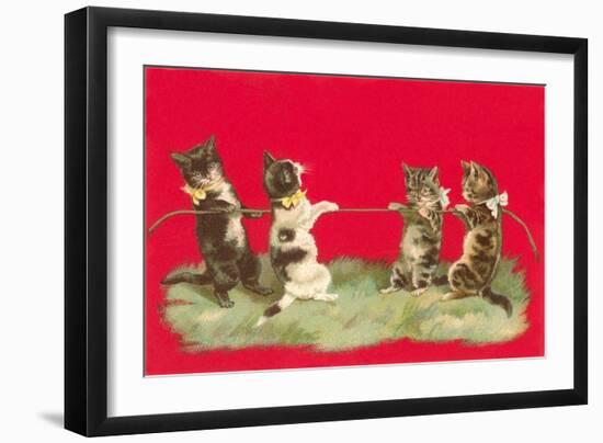 Kittens Playing Tug of War-null-Framed Art Print