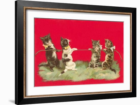 Kittens Playing Tug of War-null-Framed Art Print