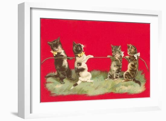 Kittens Playing Tug of War-null-Framed Art Print