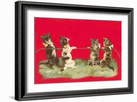 Kittens Playing Tug of War-null-Framed Art Print