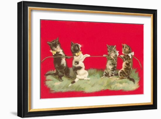 Kittens Playing Tug of War-null-Framed Art Print