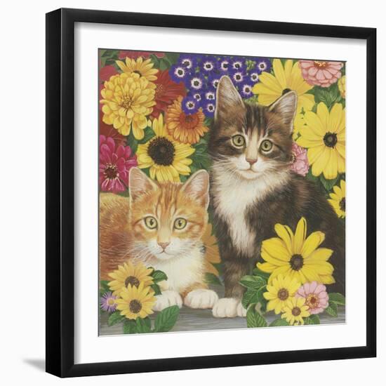 Kitties and Flowers-William Vanderdasson-Framed Giclee Print