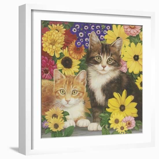 Kitties and Flowers-William Vanderdasson-Framed Giclee Print