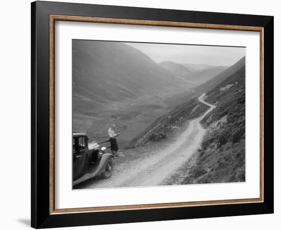 Kitty Brunell with a Vauxhall, Cwm Hirnant, Bala, Gwynedd, Wales, c1930s-Bill Brunell-Framed Photographic Print