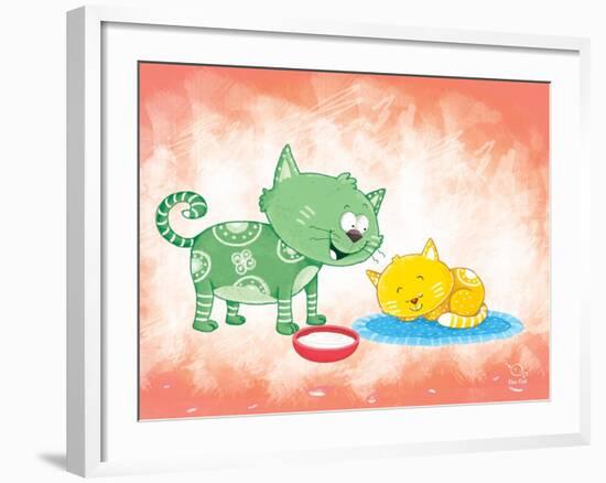 Kitty Koo-Blue Fish-Framed Art Print