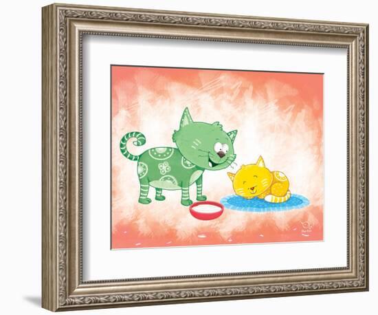 Kitty Koo-Blue Fish-Framed Art Print