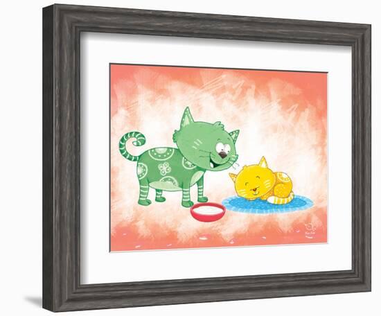 Kitty Koo-Blue Fish-Framed Art Print