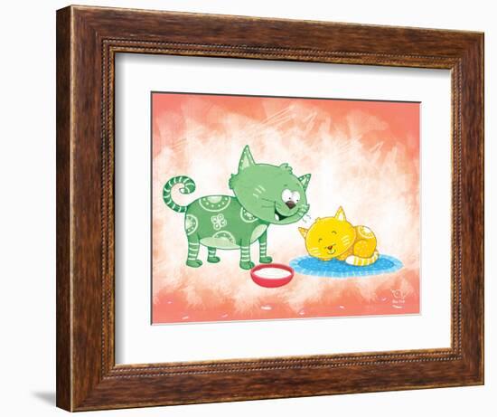 Kitty Koo-Blue Fish-Framed Art Print