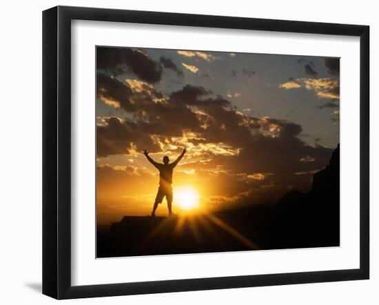 Klan00084 Silhouette Sunset Man Happy Sky in the New Mexico Sandia Mountains-Kevin Lange-Framed Photographic Print