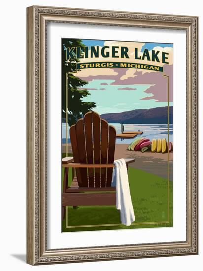 Klinger Lake - Sturgis, Michigan - Adirondack Chairs-Lantern Press-Framed Art Print