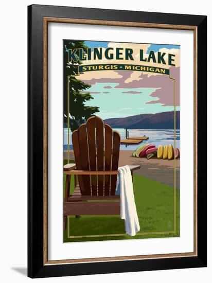 Klinger Lake - Sturgis, Michigan - Adirondack Chairs-Lantern Press-Framed Art Print