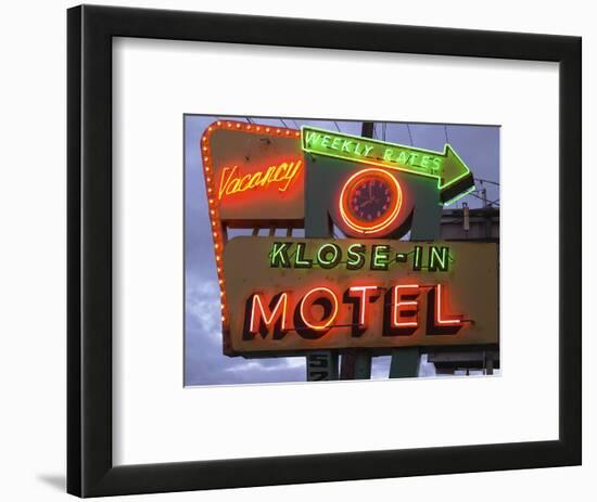 Klose-In Motel Sign Lights as Night Falls, Seattle, Washington, USA-Nancy & Steve Ross-Framed Photographic Print