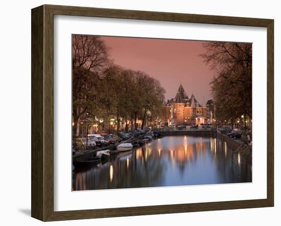 Kloveniers Burgwal Canal and Waag Historic Building, Nieuwmarkt, Amsterdam, Holland-Michele Falzone-Framed Photographic Print