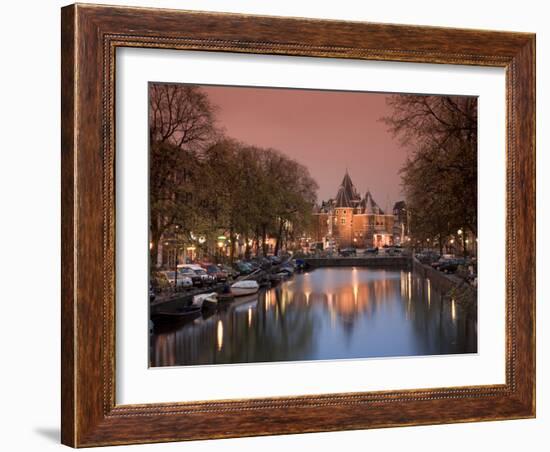 Kloveniers Burgwal Canal and Waag Historic Building, Nieuwmarkt, Amsterdam, Holland-Michele Falzone-Framed Photographic Print