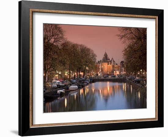 Kloveniers Burgwal Canal and Waag Historic Building, Nieuwmarkt, Amsterdam, Holland-Michele Falzone-Framed Photographic Print