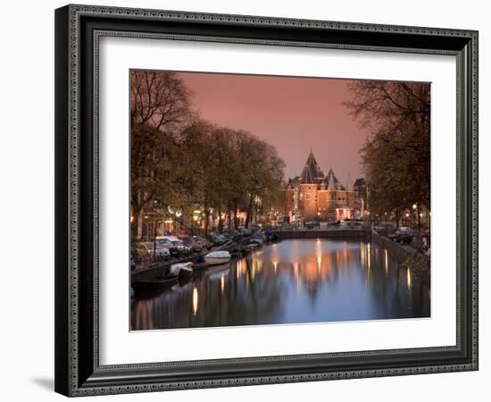 Kloveniers Burgwal Canal and Waag Historic Building, Nieuwmarkt, Amsterdam, Holland-Michele Falzone-Framed Photographic Print