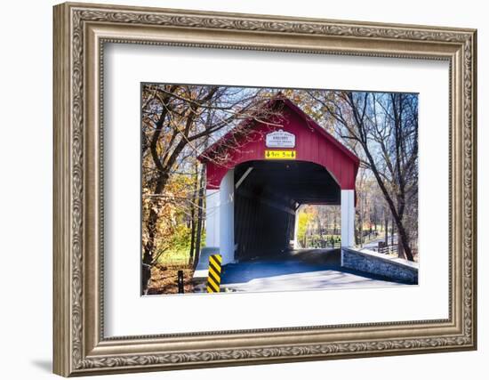 Knechts Covered Bridge Fall Scenic, Bucks County, Pennsylvania, USA-George Oze-Framed Photographic Print