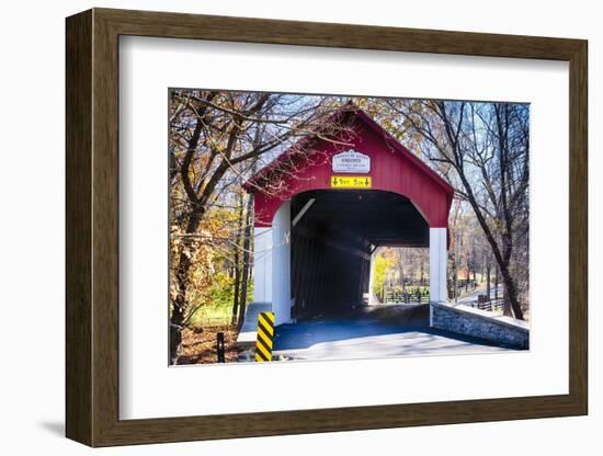 Knechts Covered Bridge Fall Scenic, Bucks County, Pennsylvania, USA-George Oze-Framed Photographic Print