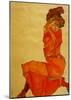Kneeling Female in Orange Dress, c.1910-Egon Schiele-Mounted Art Print