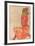 Kneeling Female in Orange-Red Dress, 1910-Egon Schiele-Framed Giclee Print