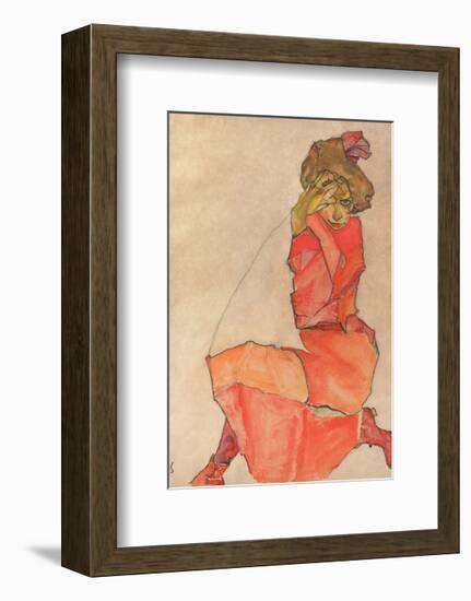 Kneeling Female in Orange-Red Dress, 1910-Egon Schiele-Framed Art Print