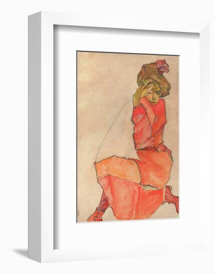 Kneeling Female in Orange-Red Dress, 1910-Egon Schiele-Framed Art Print