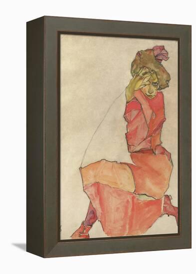 Kneeling Female in Orange-Red Dress, 1910-Egon Schiele-Framed Premier Image Canvas