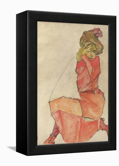 Kneeling Female in Orange-Red Dress, 1910-Egon Schiele-Framed Premier Image Canvas