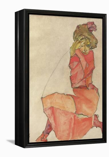 Kneeling Female in Orange-Red Dress, 1910-Egon Schiele-Framed Premier Image Canvas