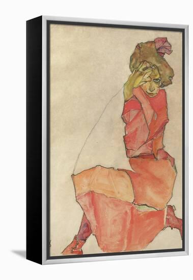 Kneeling Female in Orange-Red Dress, 1910-Egon Schiele-Framed Premier Image Canvas