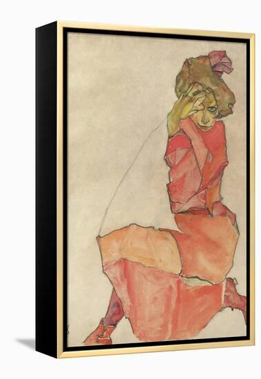 Kneeling Female in Orange-Red Dress, 1910-Egon Schiele-Framed Premier Image Canvas