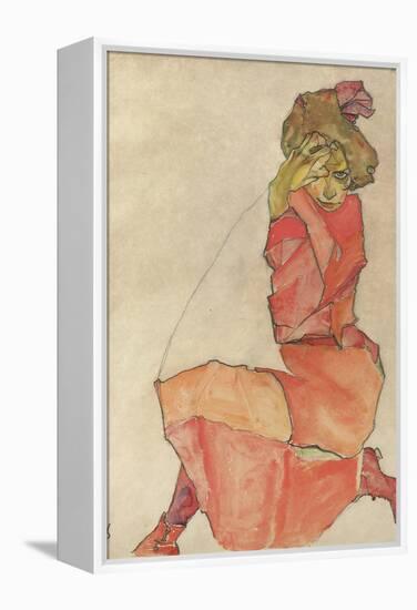 Kneeling Female in Orange-Red Dress, 1910-Egon Schiele-Framed Premier Image Canvas