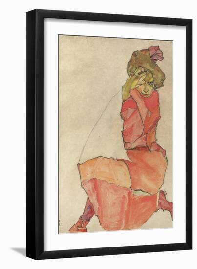 Kneeling Female in Orange-Red Dress, 1910-Egon Schiele-Framed Giclee Print