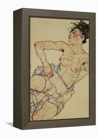 Kneeling Female Semi-Nude, 1917-Egon Schiele-Framed Premier Image Canvas