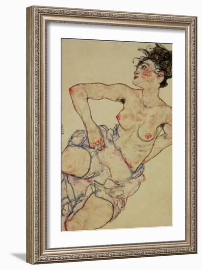 Kneeling Female Semi-Nude, 1917-Egon Schiele-Framed Giclee Print